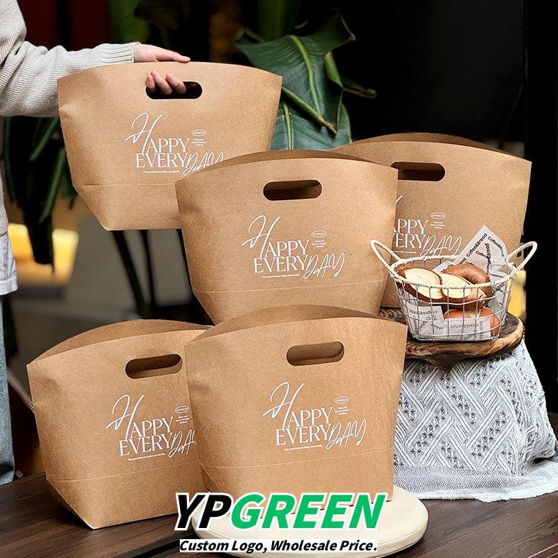 Wholesale Buckle-Handle Kraft Paper Handheld Bags for Bakery Bread Takeout - Factory Direct Supply