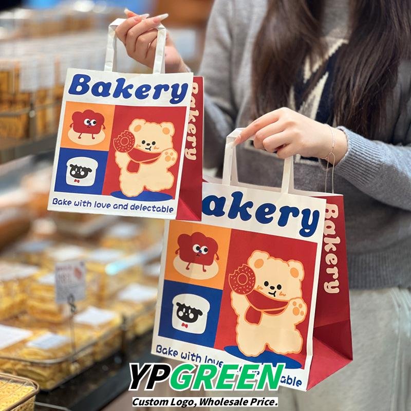 Wholesale Cute Cartoon Kraft Handheld Bags for Bakery Dessert and Bread Takeout - Fast Production