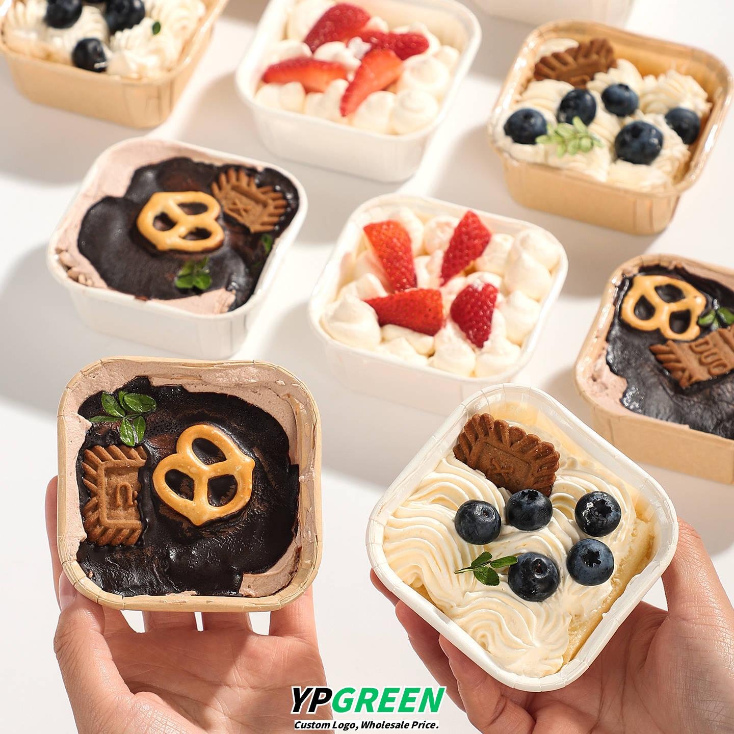 Wholesale Square Disposable Paper Cup Cake Molds with Lids for Oven Baking