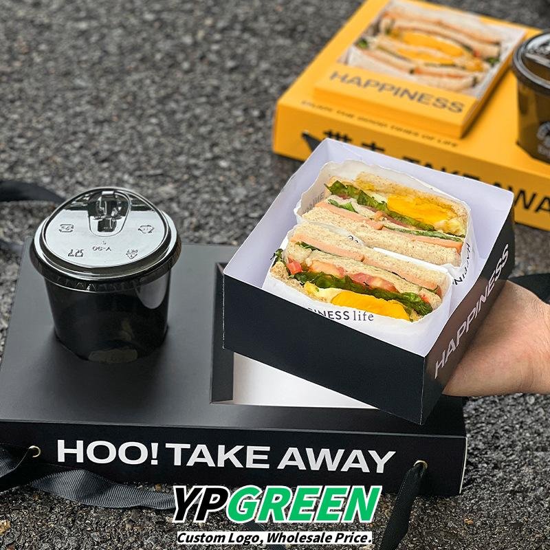 Wholesale Yellow Handheld Sandwich Boxes for Thick Egg Toast and Coffee Shop Takeout - Your Brand Here