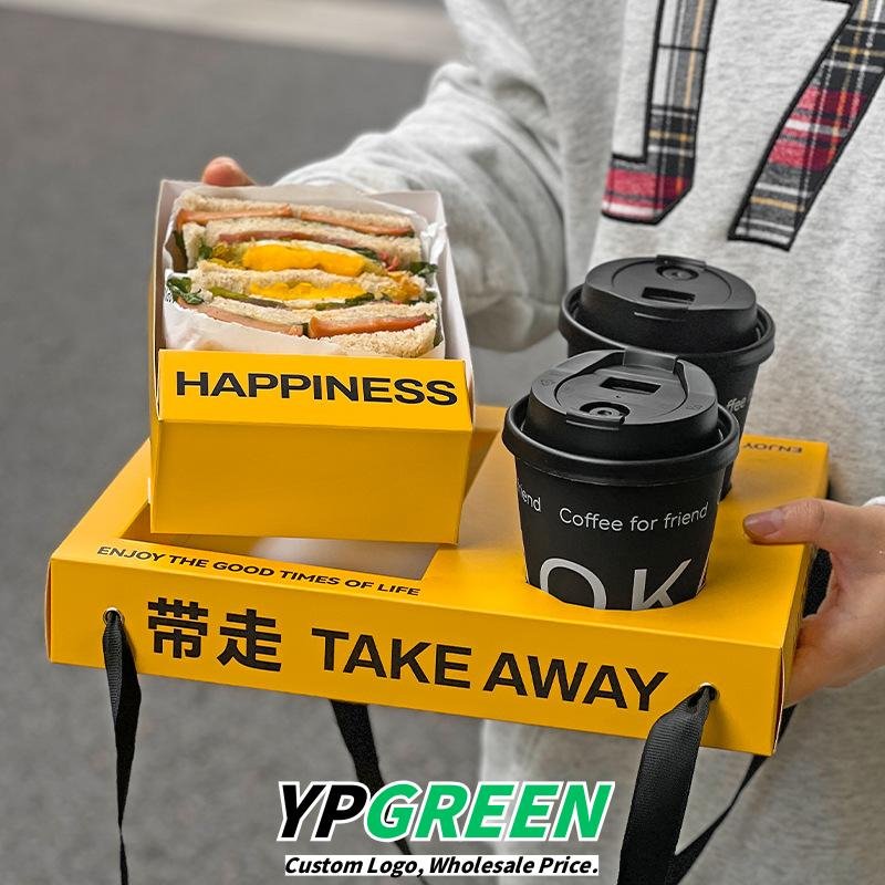 Wholesale Yellow Handheld Sandwich Boxes for Thick Egg Toast and Coffee Shop Takeout - Your Brand Here