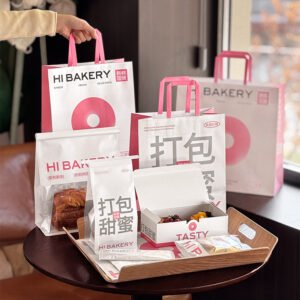 Wholesale Pink Series Kraft Handheld Bags for Dessert, Toast, Bread, and Cake Takeout - B2B Supply