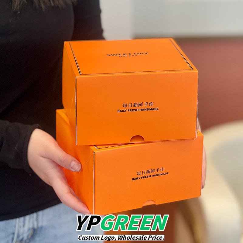 Wholesale Orange Square Printed Boxes for Soufflé Cake and Basque Dessert Takeout - Factory Direct Supply