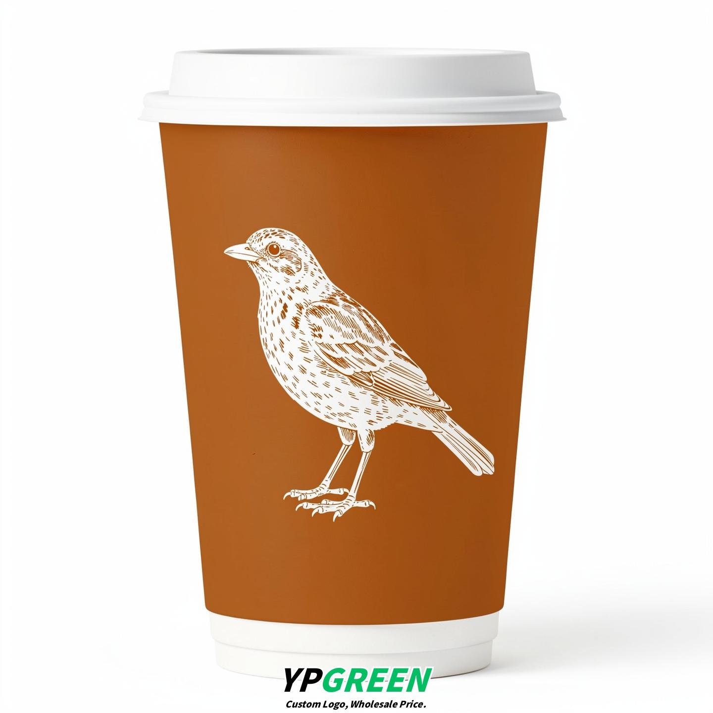 Amber Paper Cups with Bird Logo & Lids 8-24oz