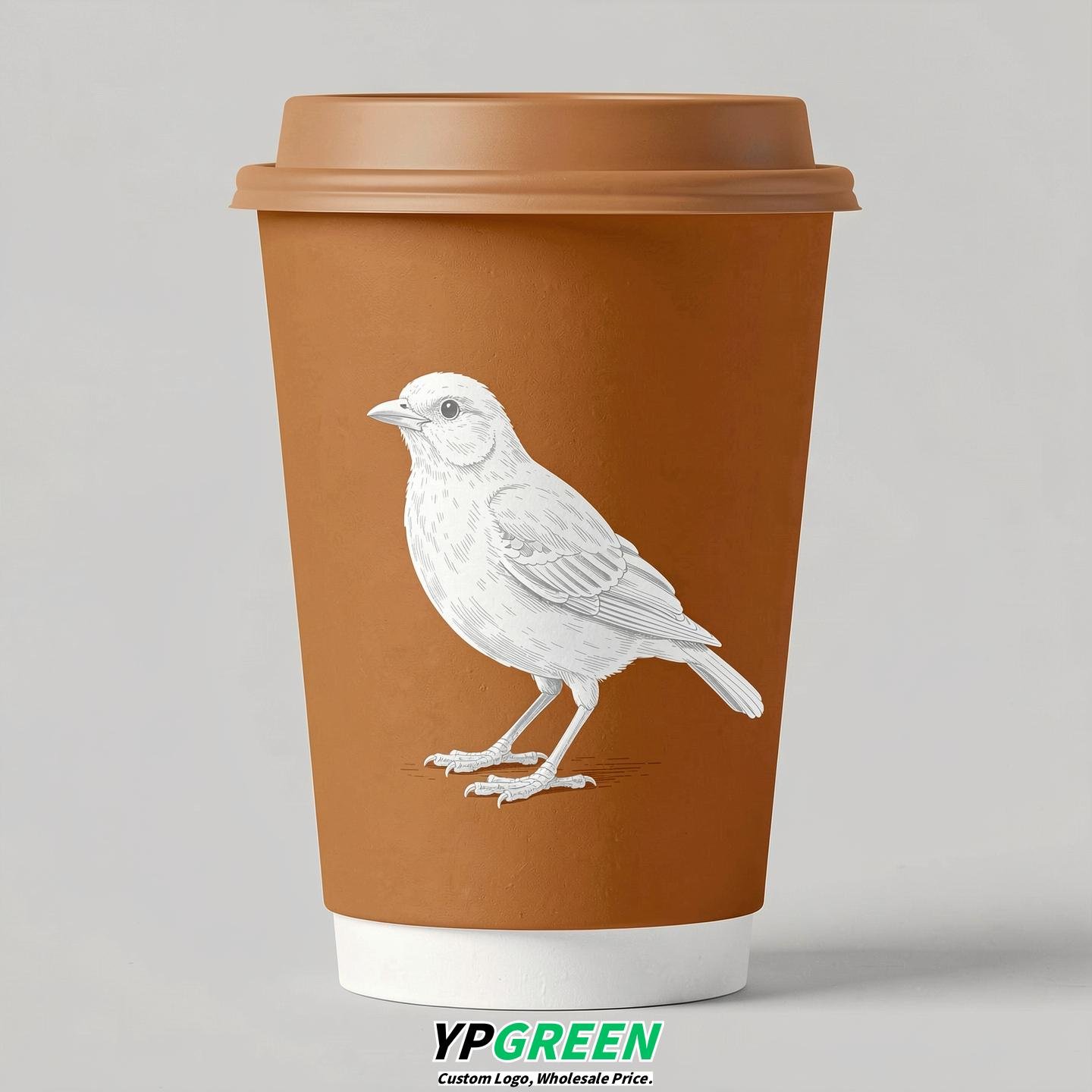 Amber Paper Cups with Bird Logo & Lids 8-24oz