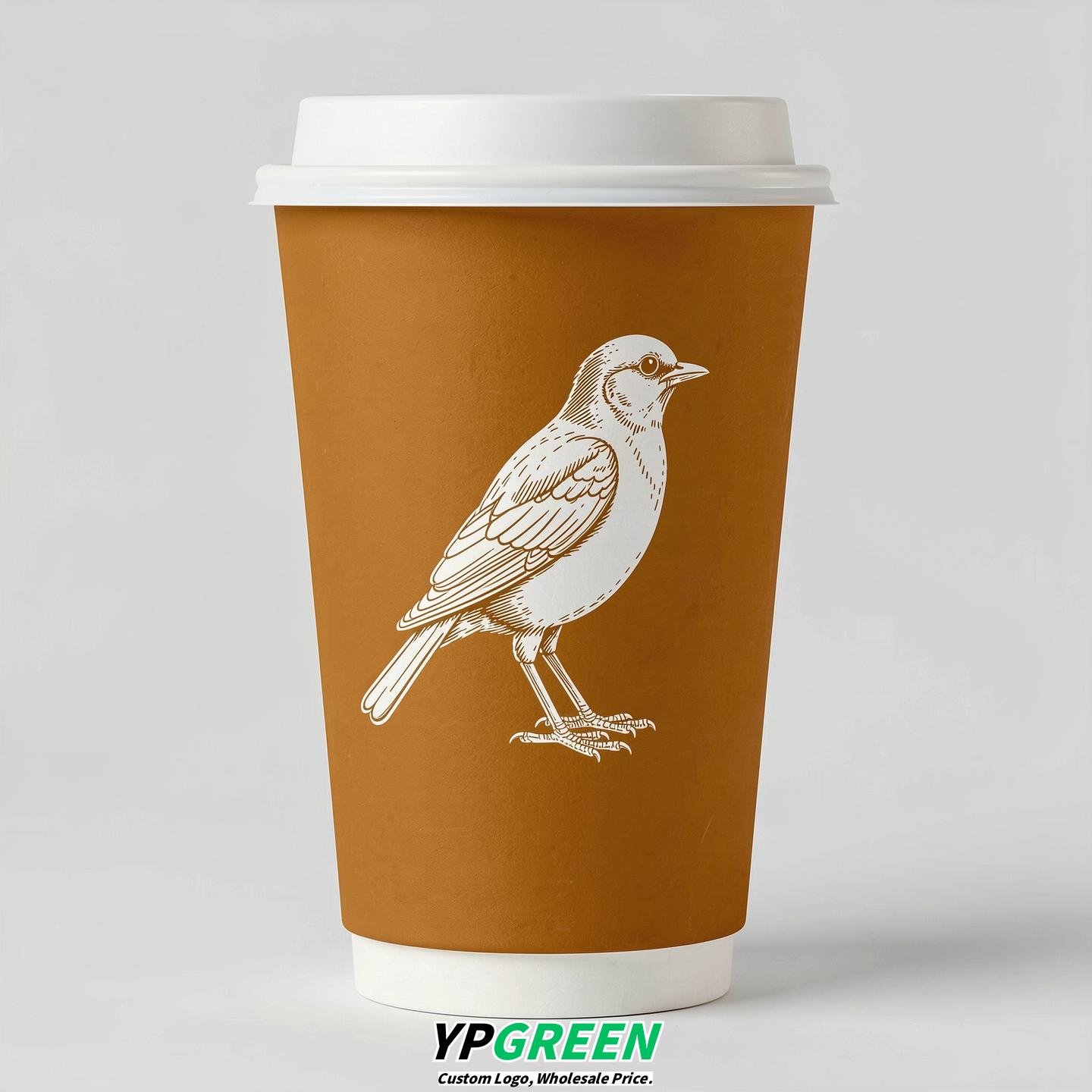 Amber Paper Cups with Bird Logo & Lids 8-24oz
