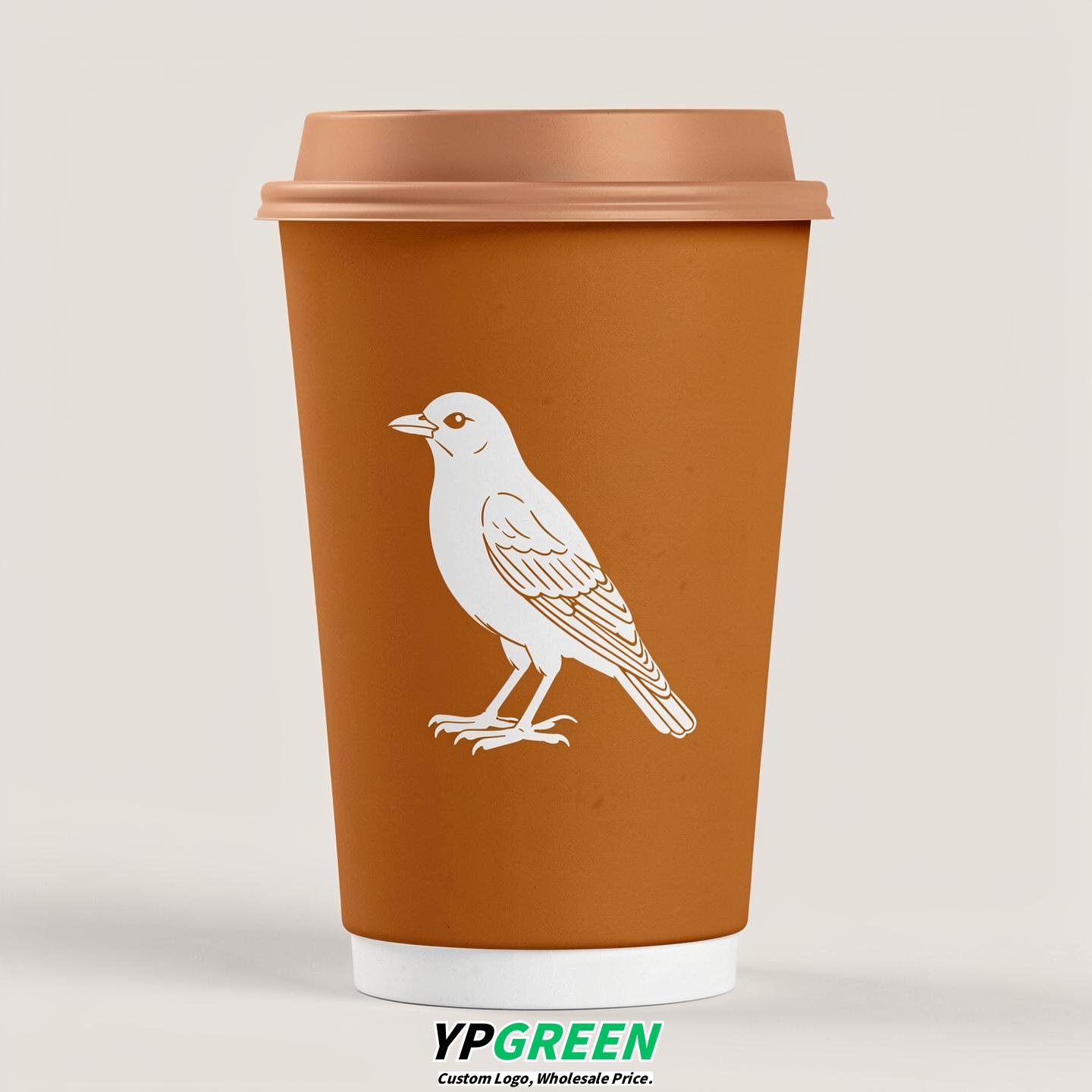 Amber Paper Cups with Bird Logo & Lids 8-24oz