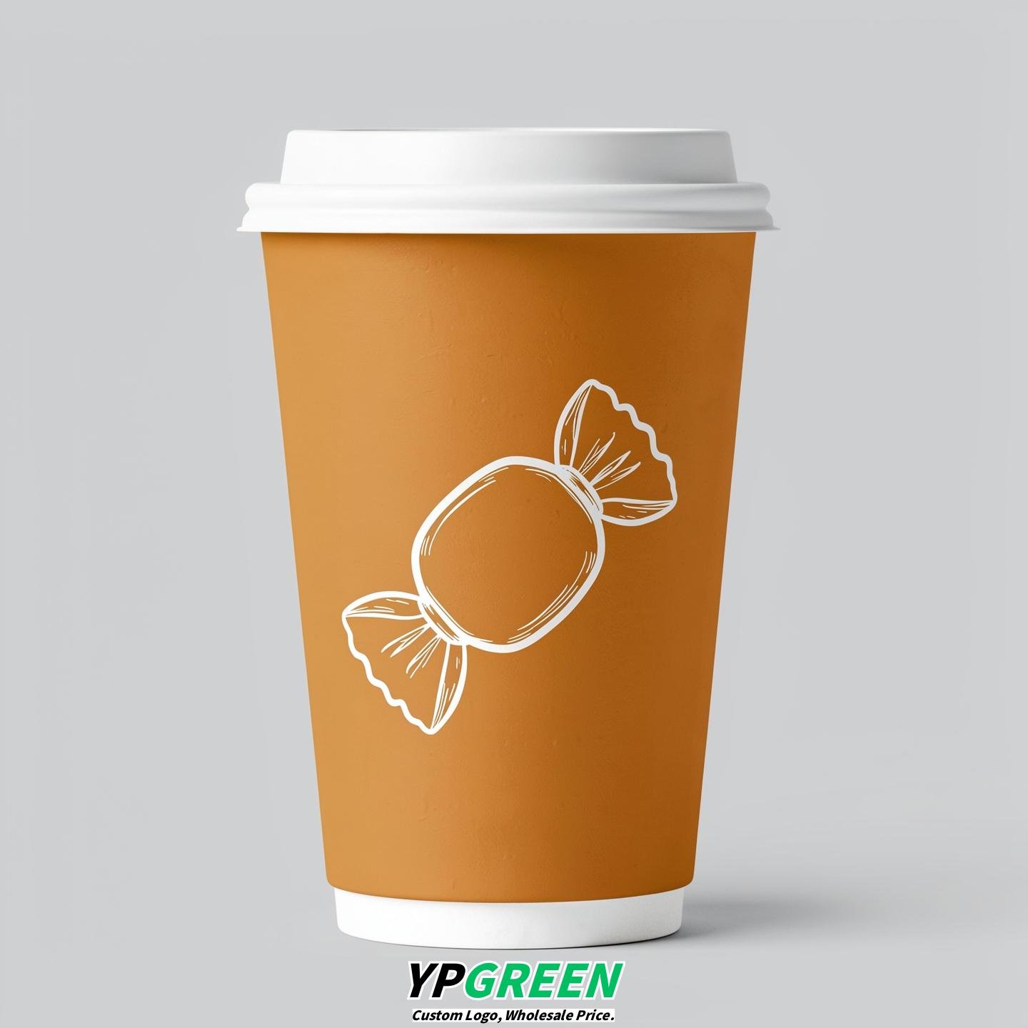 Amber Paper Cups with Candy Logo & Lids 8-24oz