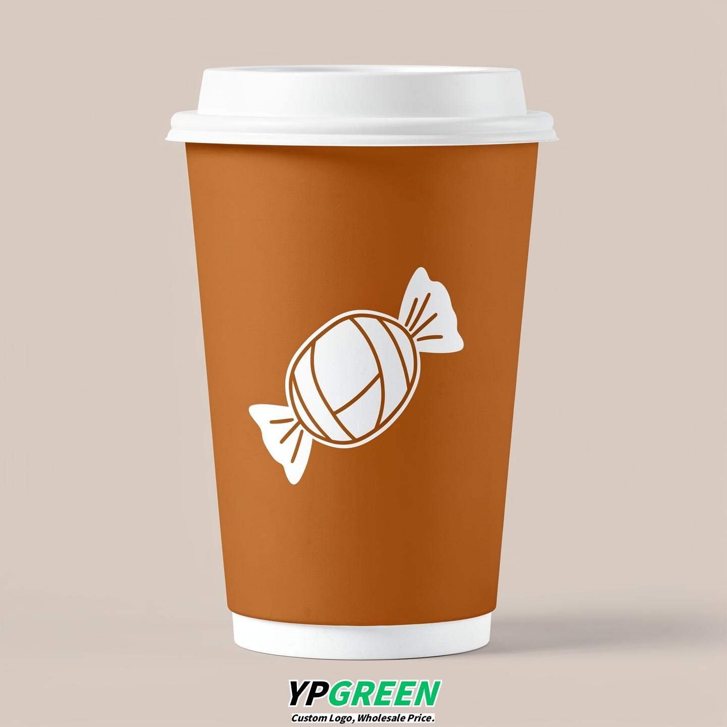 Amber Paper Cups with Candy Logo & Lids 8-24oz