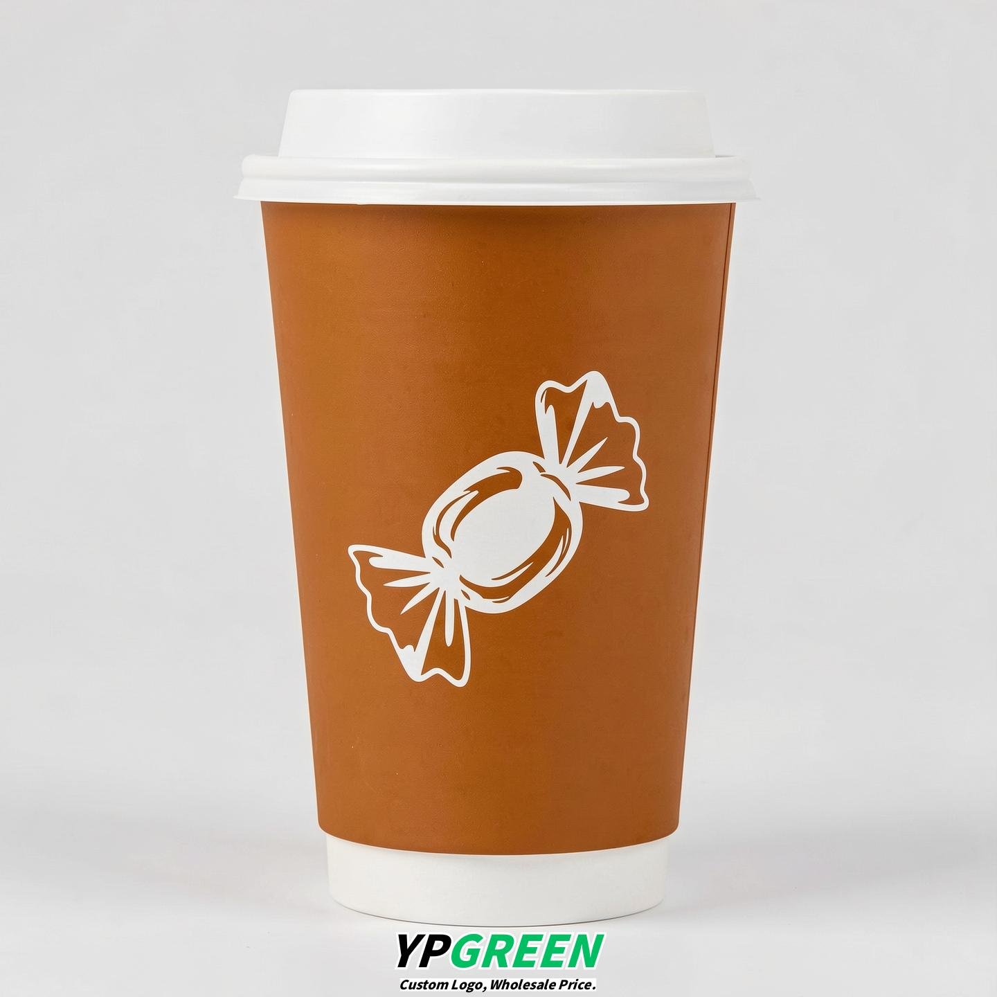 Amber Paper Cups with Candy Logo & Lids 8-24oz