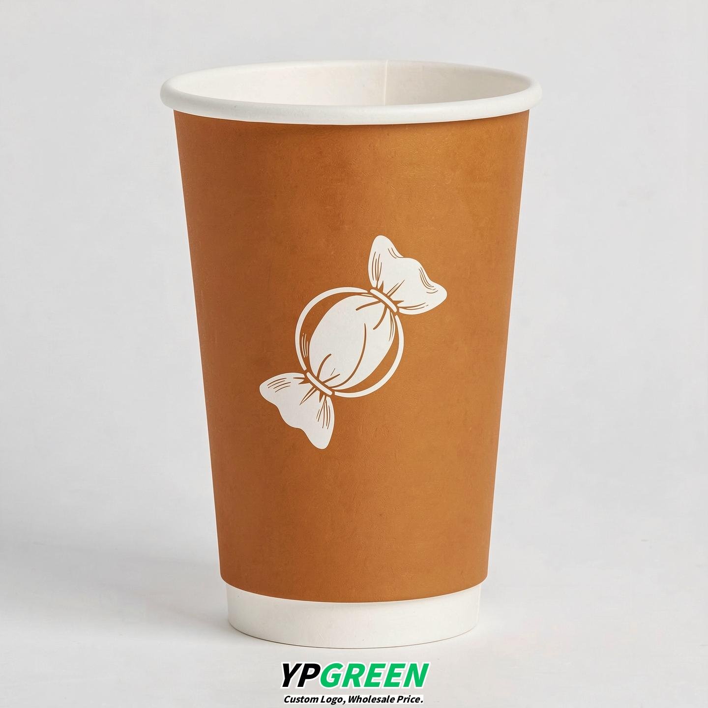 Amber Paper Cups with Candy Logo & Lids 8-24oz