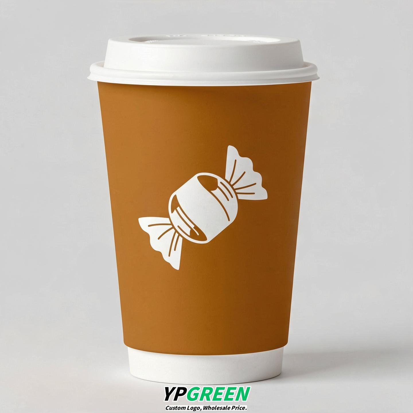 Amber Paper Cups with Candy Logo & Lids 8-24oz