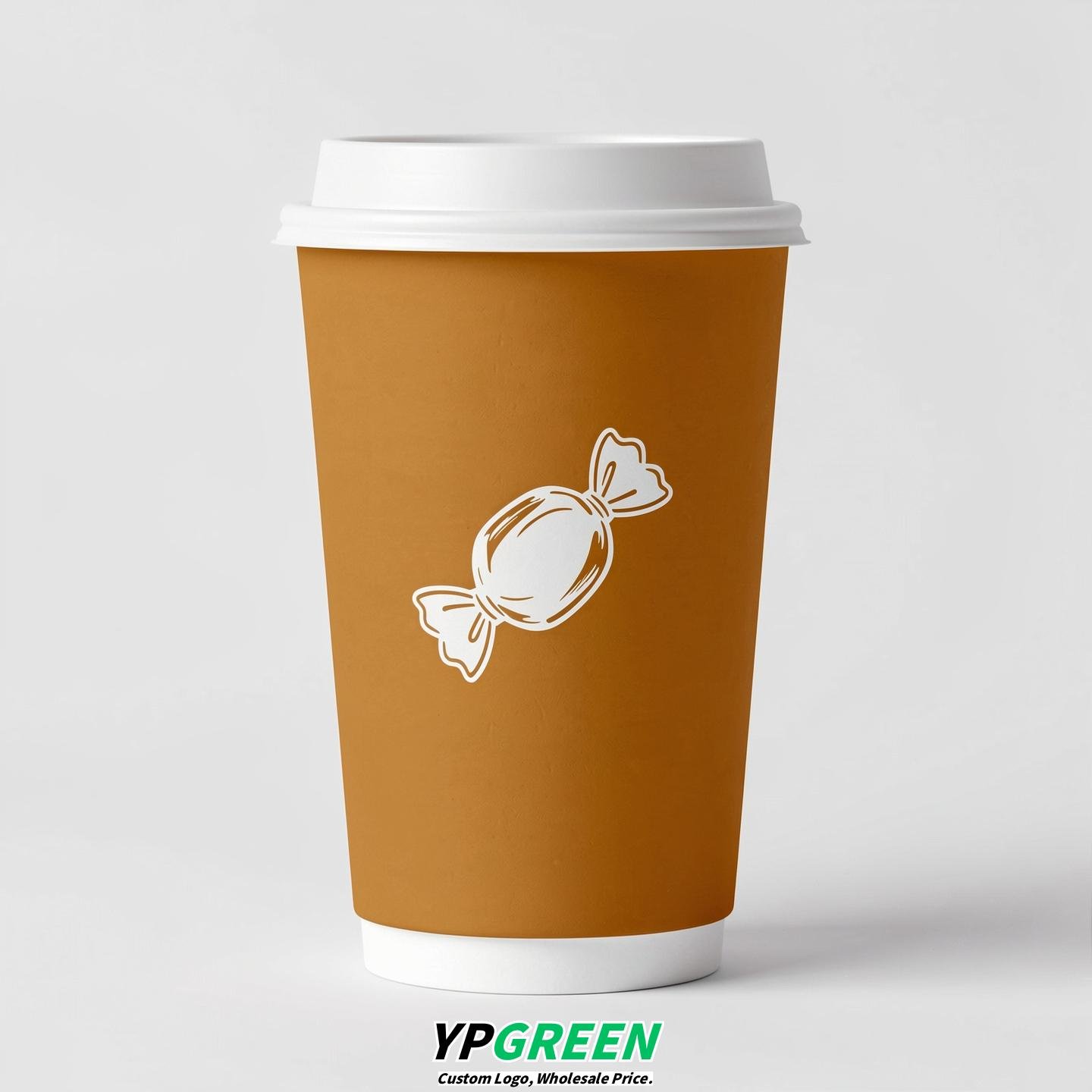 Amber Paper Cups with Candy Logo & Lids 8-24oz