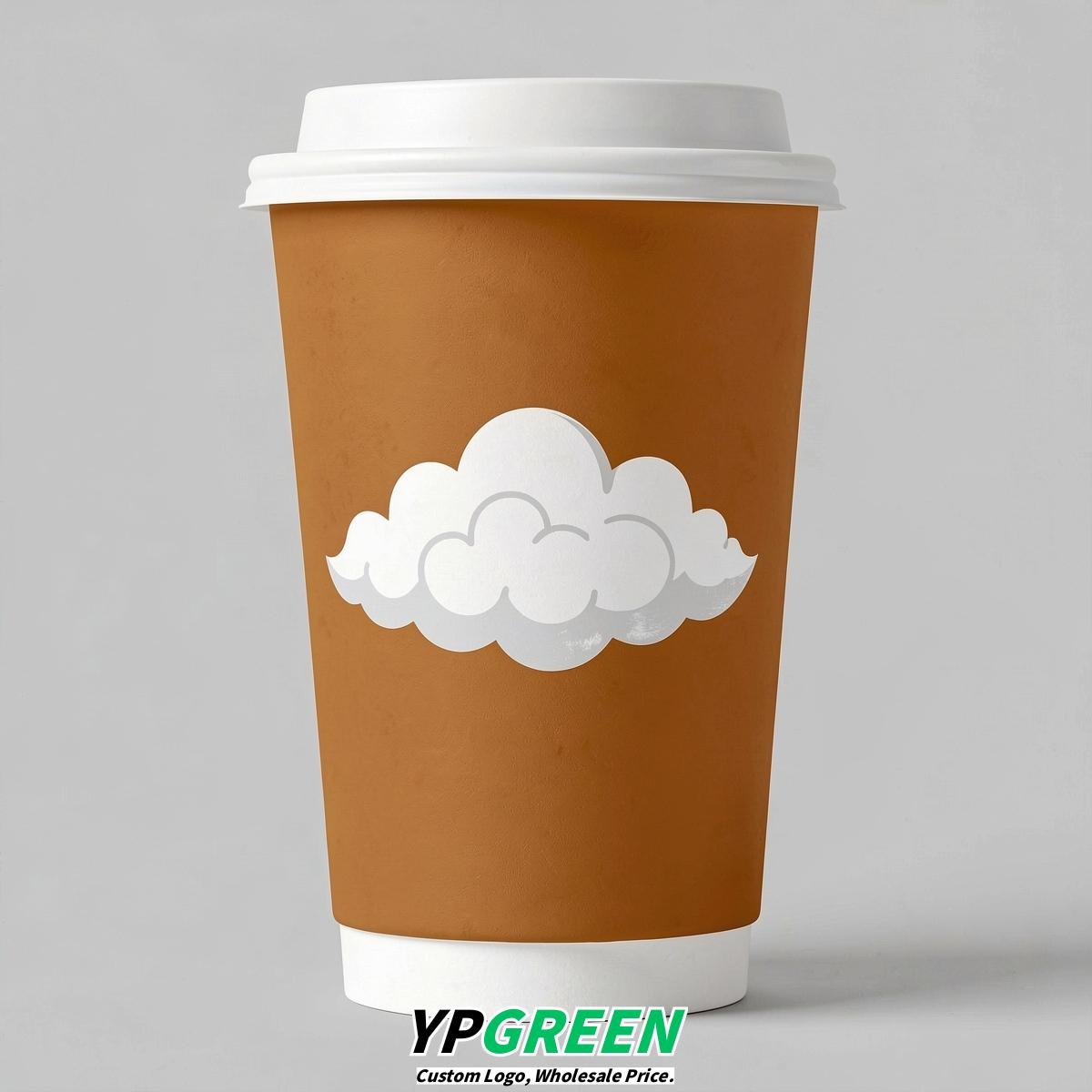 Amber Paper Cups with Clouds Logo & Lids 8-24oz