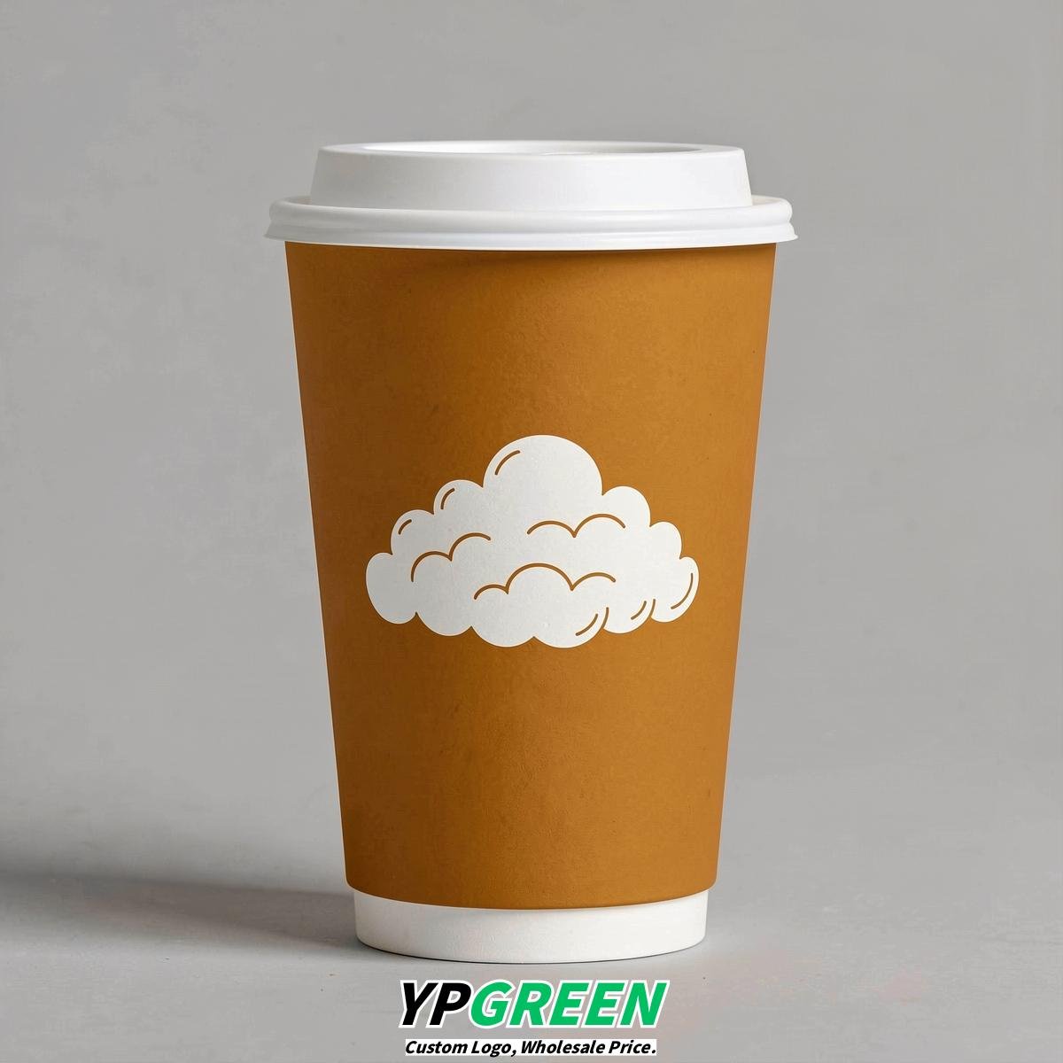Amber Paper Cups with Clouds Logo & Lids 8-24oz