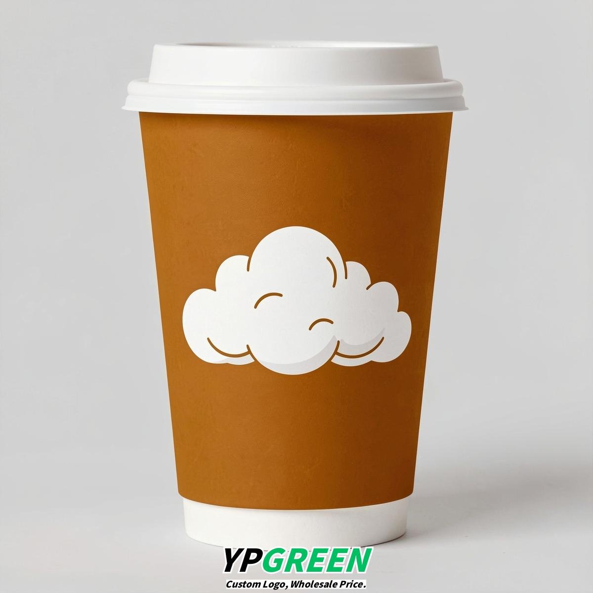 Amber Paper Cups with Clouds Logo & Lids 8-24oz