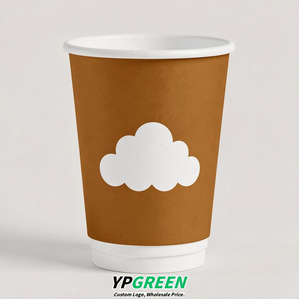 Amber Paper Cups with Clouds Logo & Lids 8-24oz