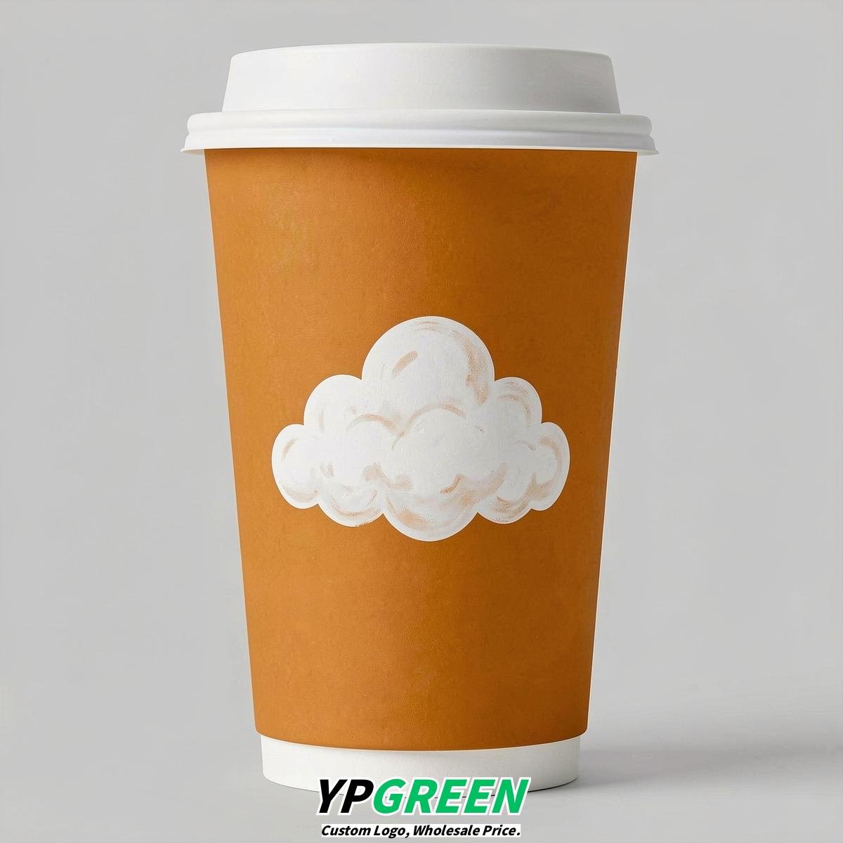Amber Paper Cups with Clouds Logo & Lids 8-24oz