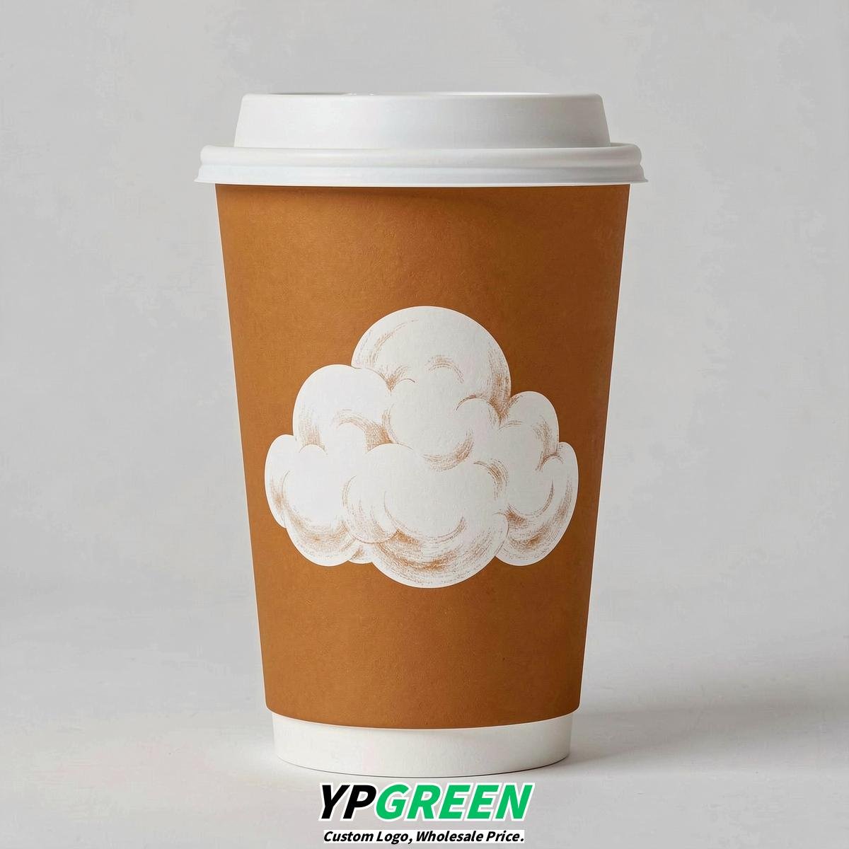 Amber Paper Cups with Clouds Logo & Lids 8-24oz