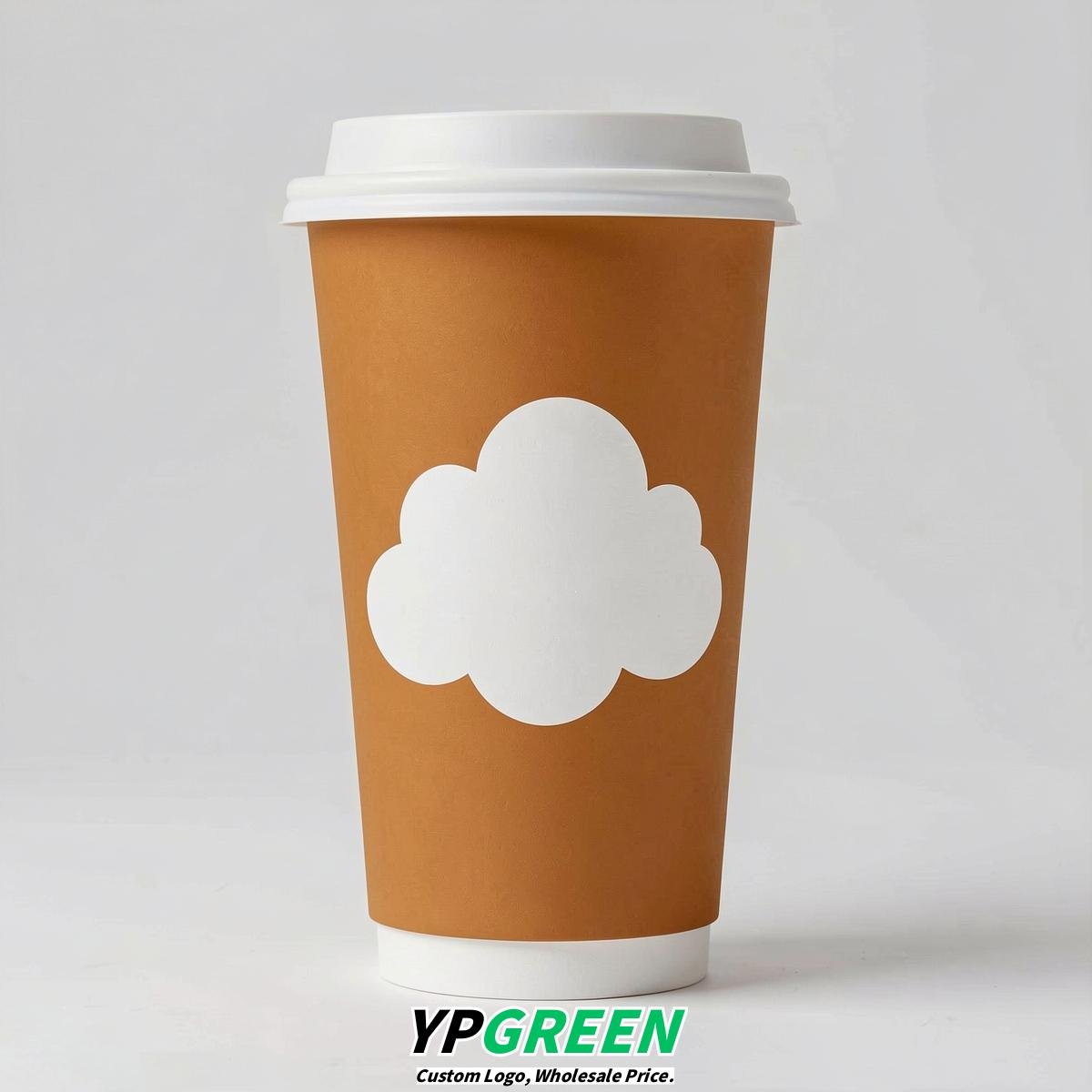 Amber Paper Cups with Clouds Logo & Lids 8-24oz
