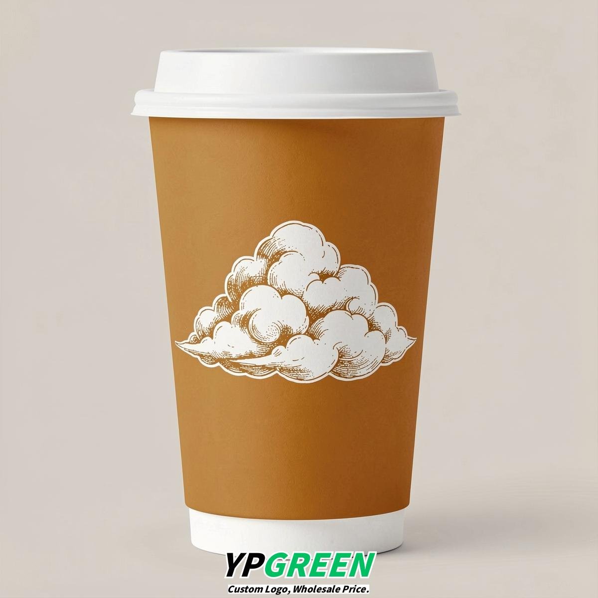 Amber Paper Cups with Clouds Logo & Lids 8-24oz