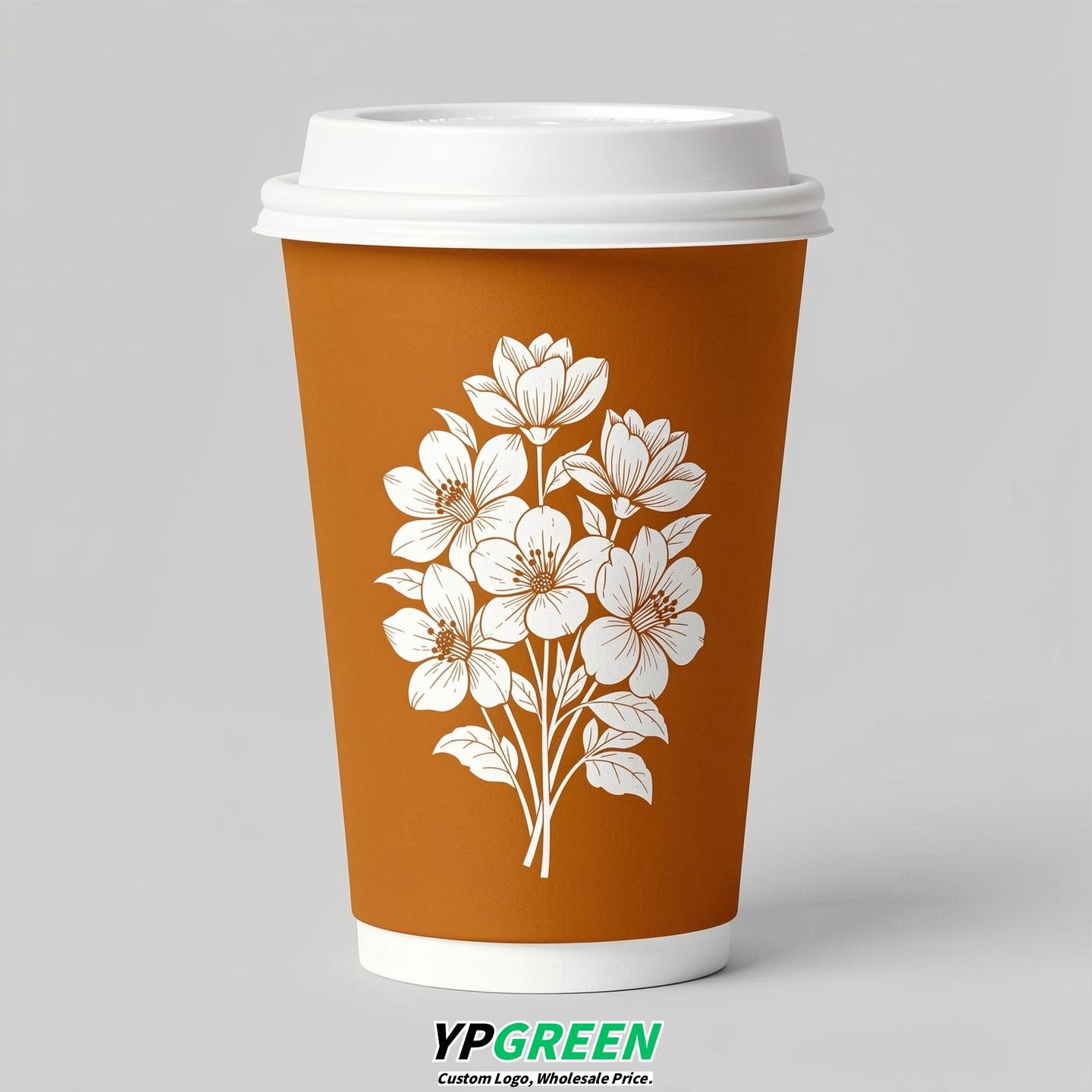 Amber Floral Paper Cups with Lids 8-24oz