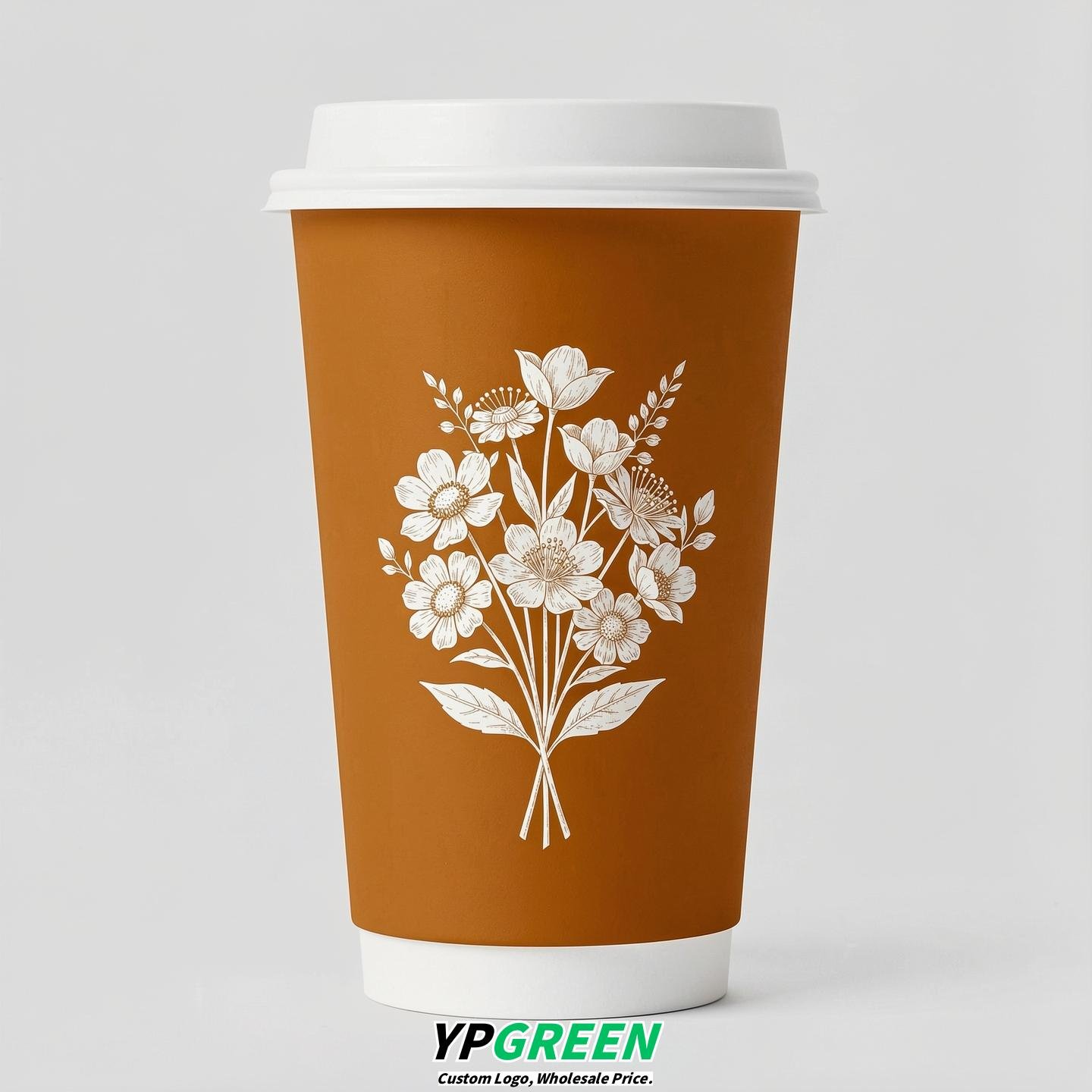 Amber Floral Paper Cups with Lids 8-24oz