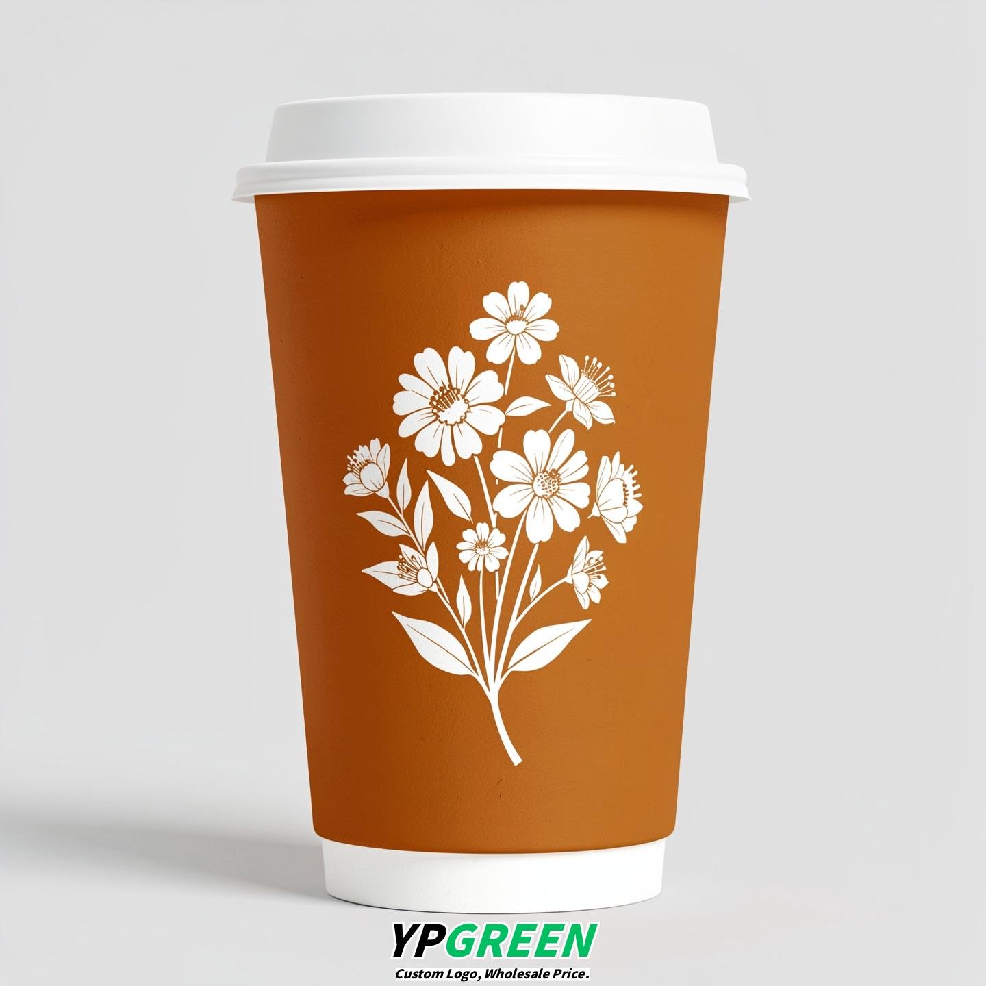 Amber Floral Paper Cups with Lids 8-24oz