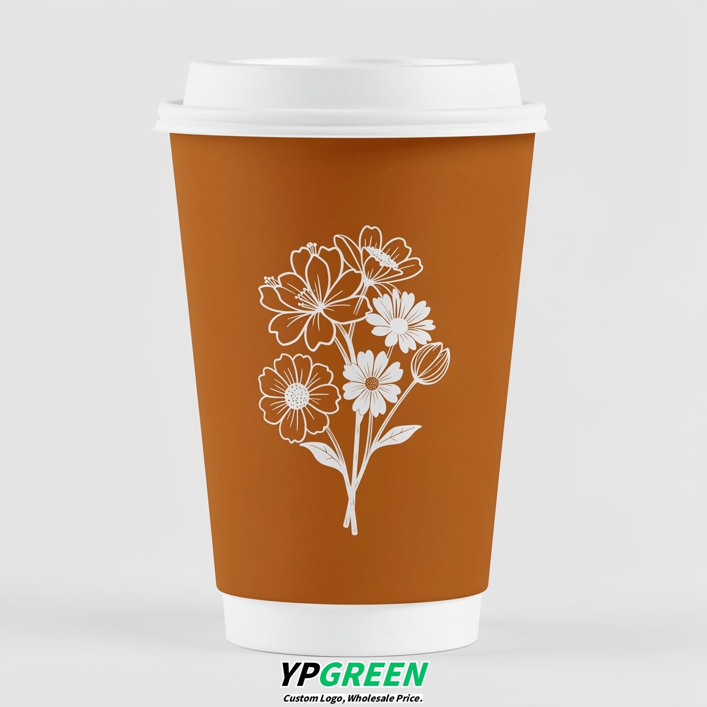 Amber Floral Paper Cups with Lids 8-24oz