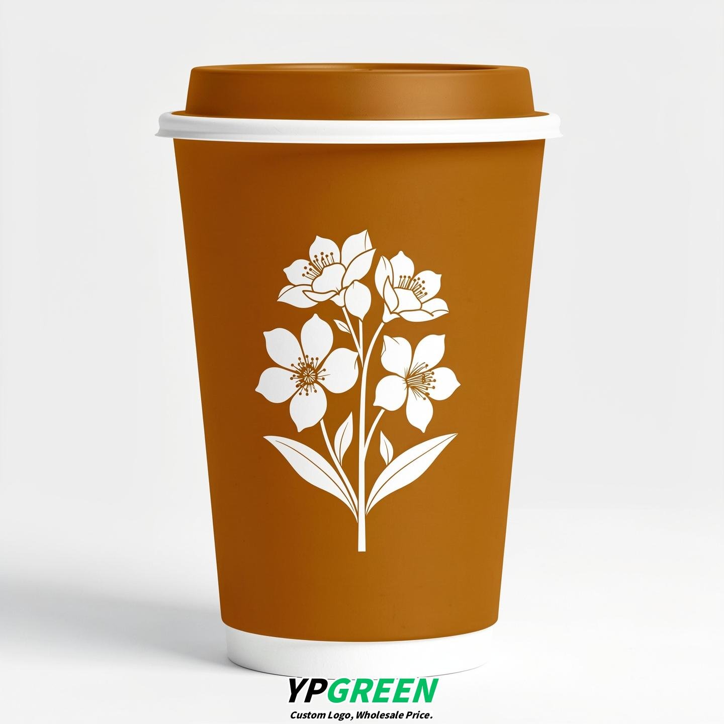 Amber Floral Paper Cups with Lids 8-24oz