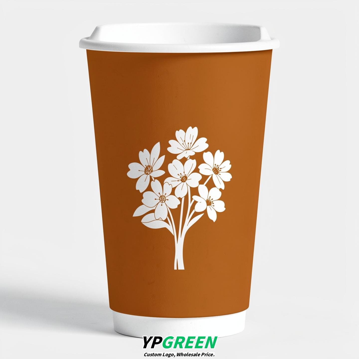 Amber Floral Paper Cups with Lids 8-24oz