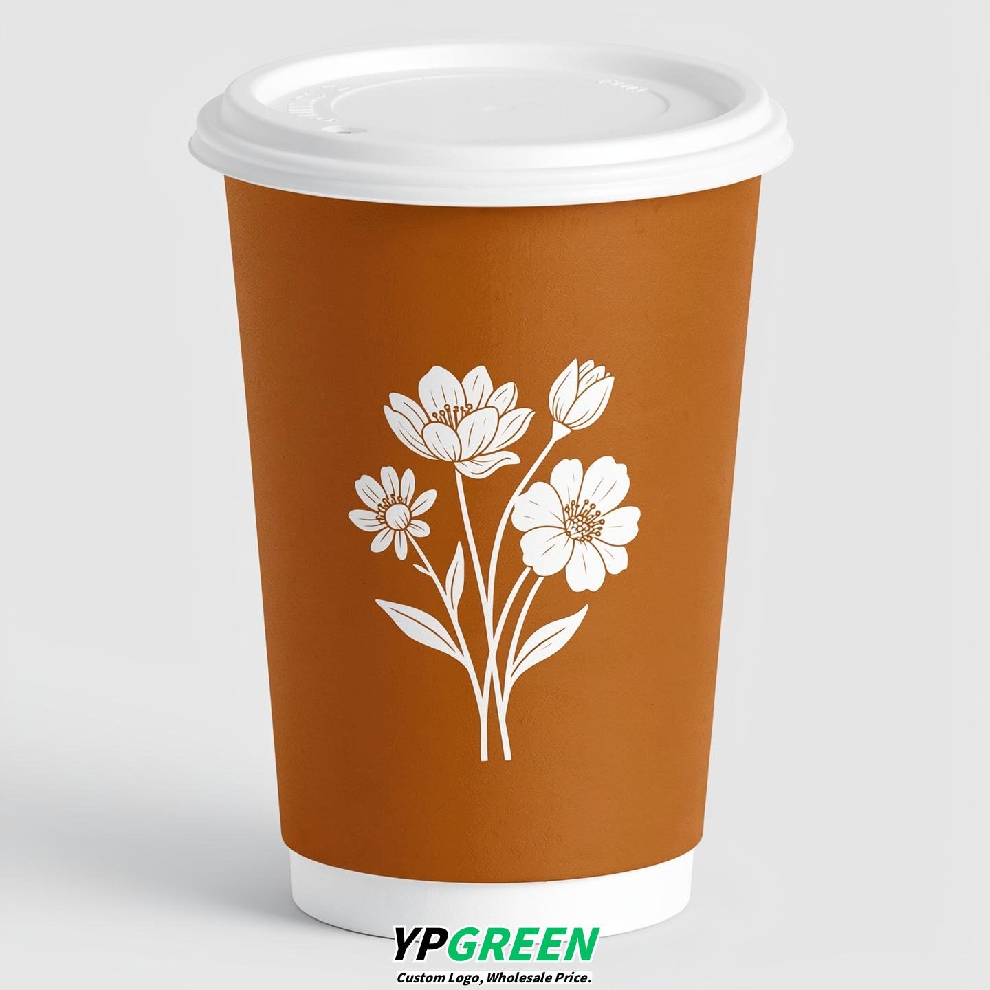 Amber Floral Paper Cups with Lids 8-24oz