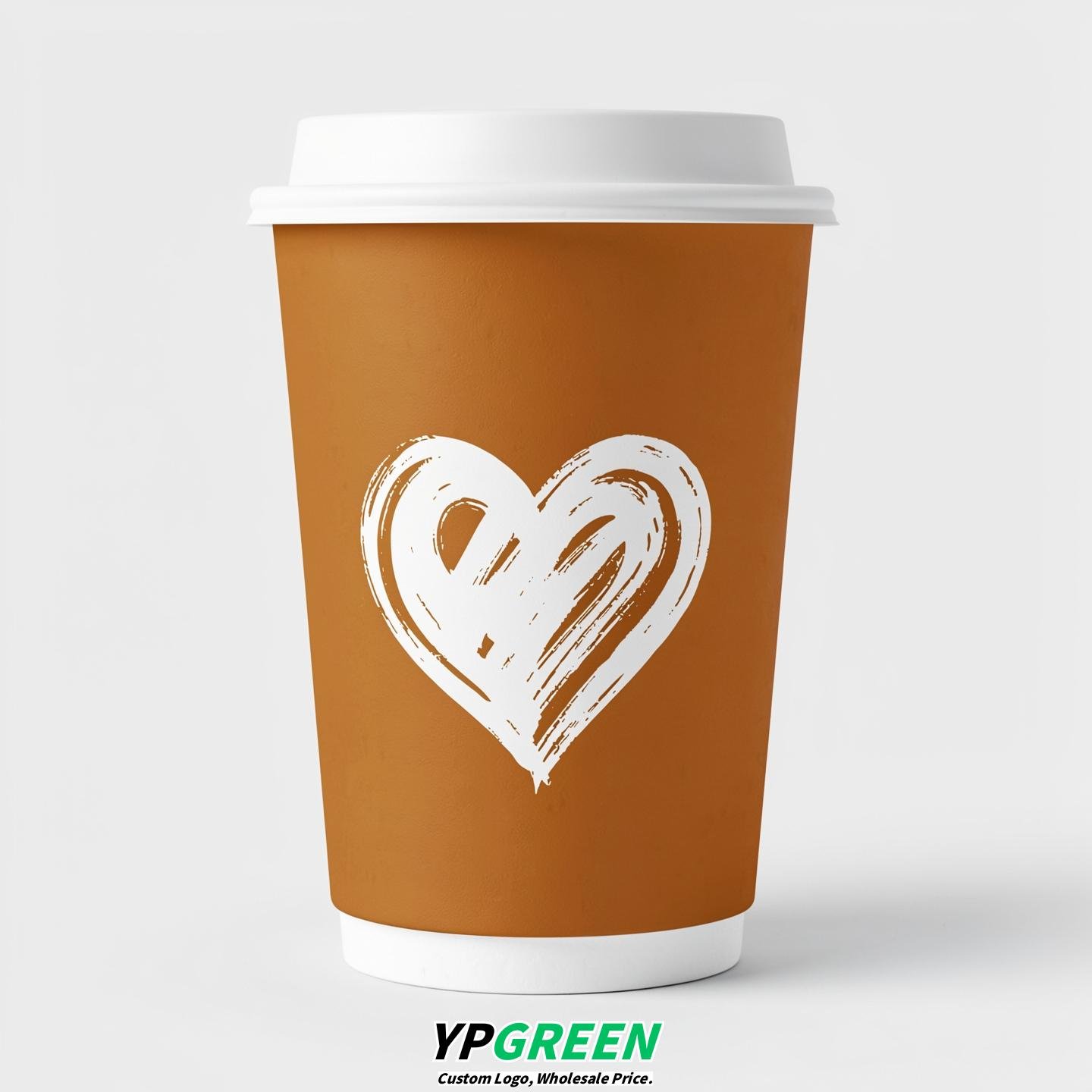 Amber Heart Paper Cups with Lids 8-24oz