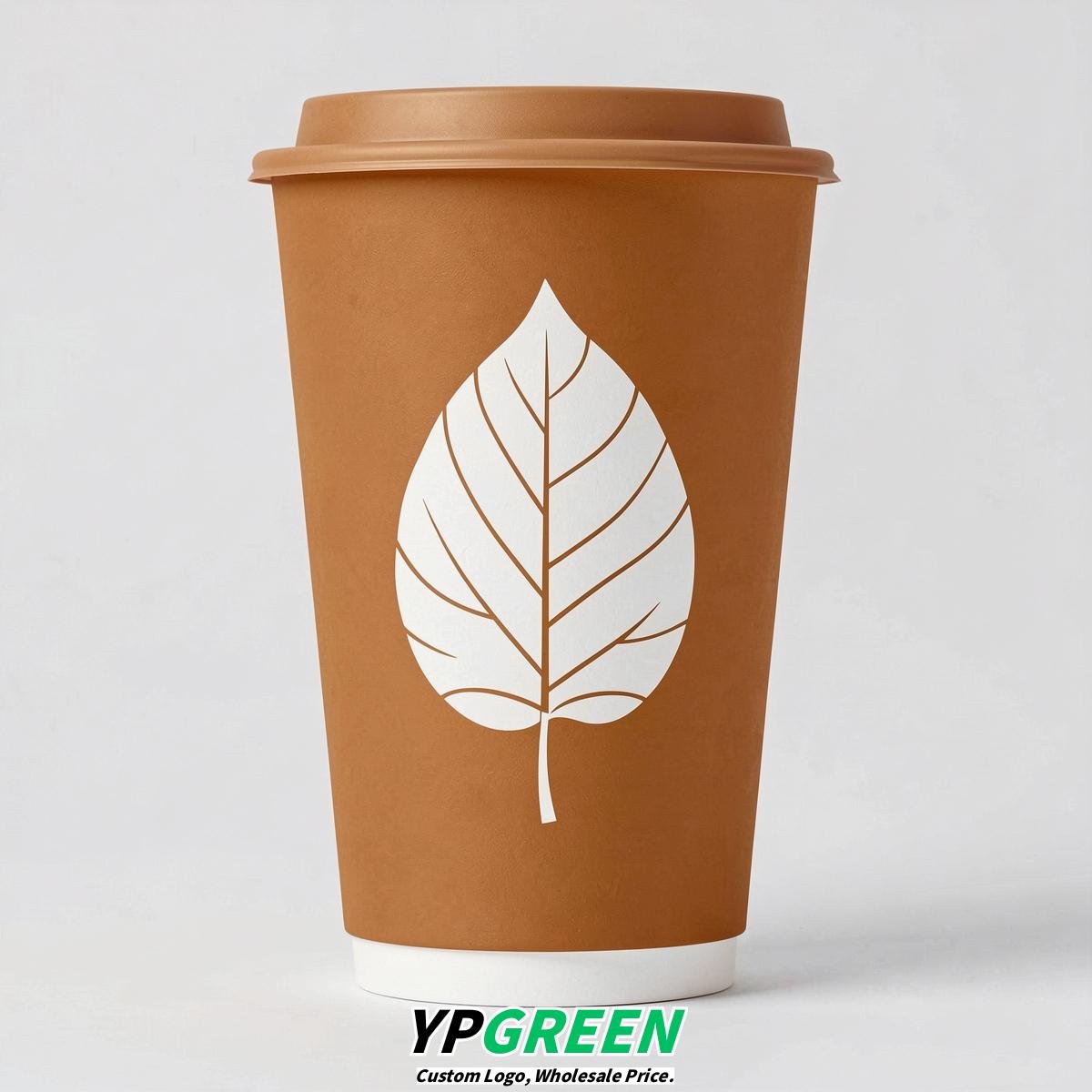 Amber Leaves Paper Cups with Lids 8-24oz