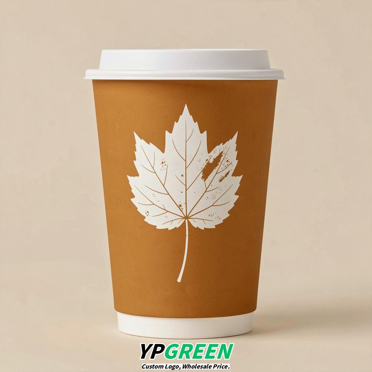 Amber Leaves Paper Cups with Lids 8-24oz