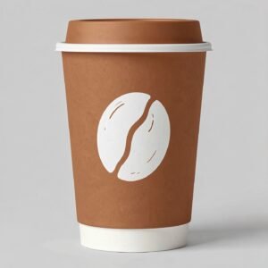 Amber Paper Coffee Cups with Coffee Bean Logo & Lids | 12-16oz