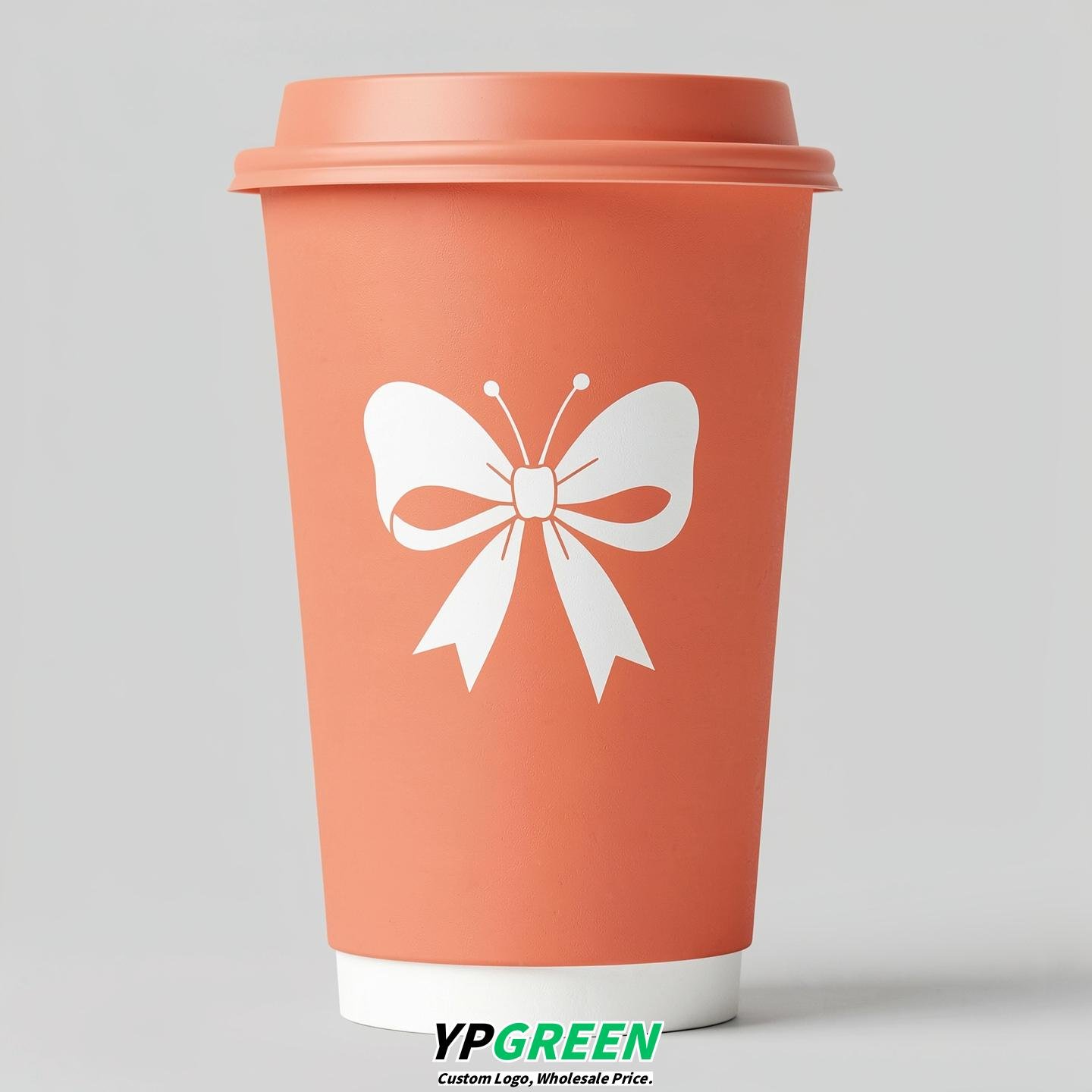 Apricot Paper Cups with Bow Logo & Lids 8-24oz