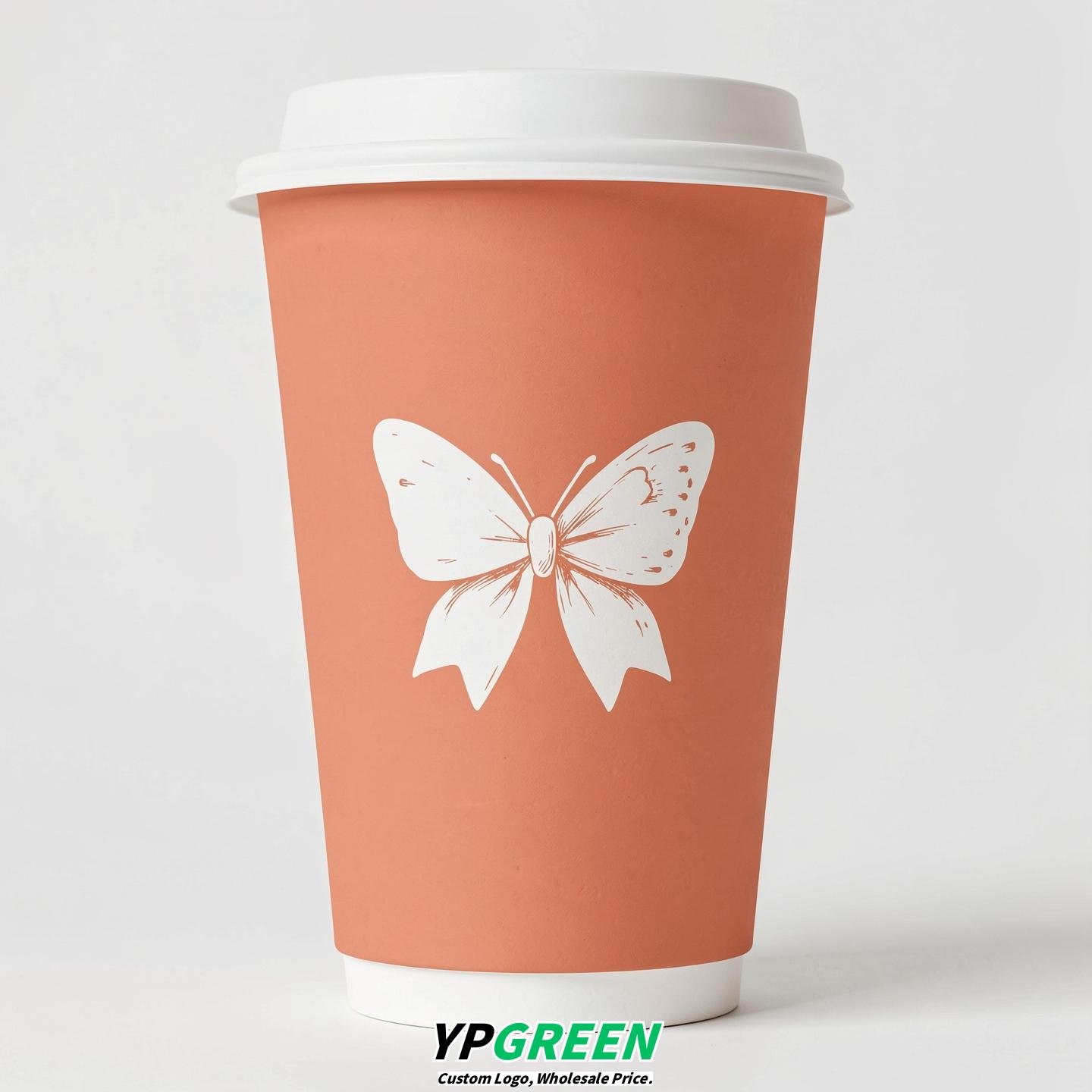 Apricot Paper Cups with Bow Logo & Lids 8-24oz