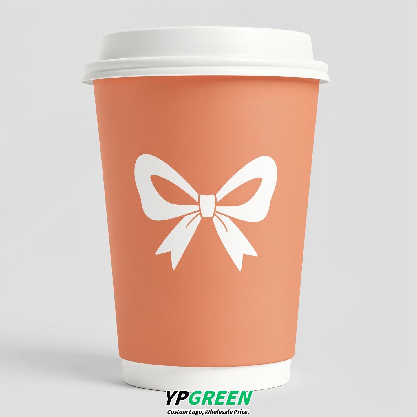 Apricot Paper Cups with Bow Logo & Lids 8-24oz