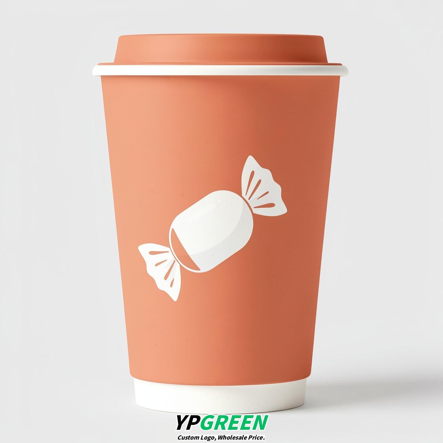 Apricot Paper Cups with Candy Logo & Lids 8-24oz