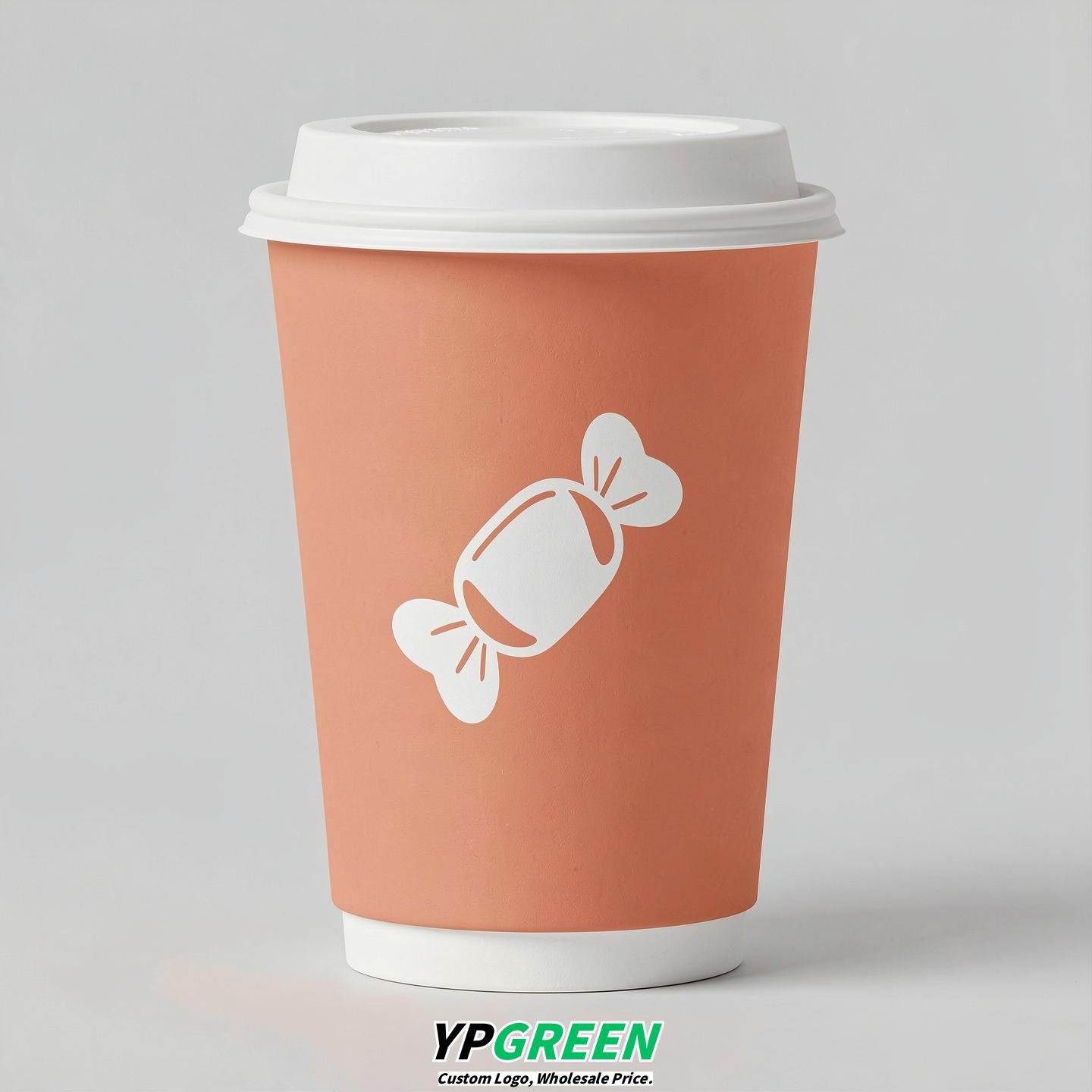 Apricot Paper Cups with Candy Logo & Lids 8-24oz