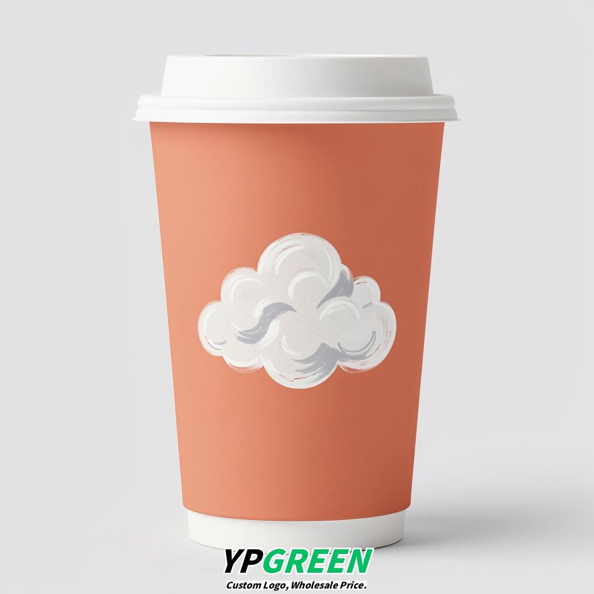 Apricot Paper Cups with Clouds Logo & Lids 8-24oz