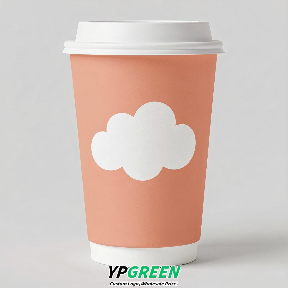 Apricot Paper Cups with Clouds Logo & Lids 8-24oz