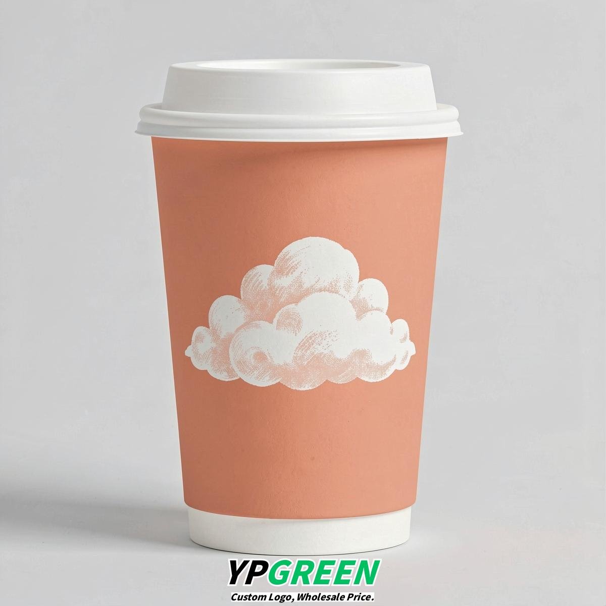 Apricot Paper Cups with Clouds Logo & Lids 8-24oz