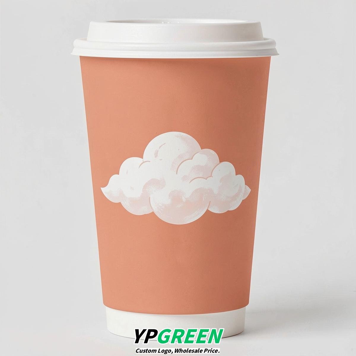 Apricot Paper Cups with Clouds Logo & Lids 8-24oz