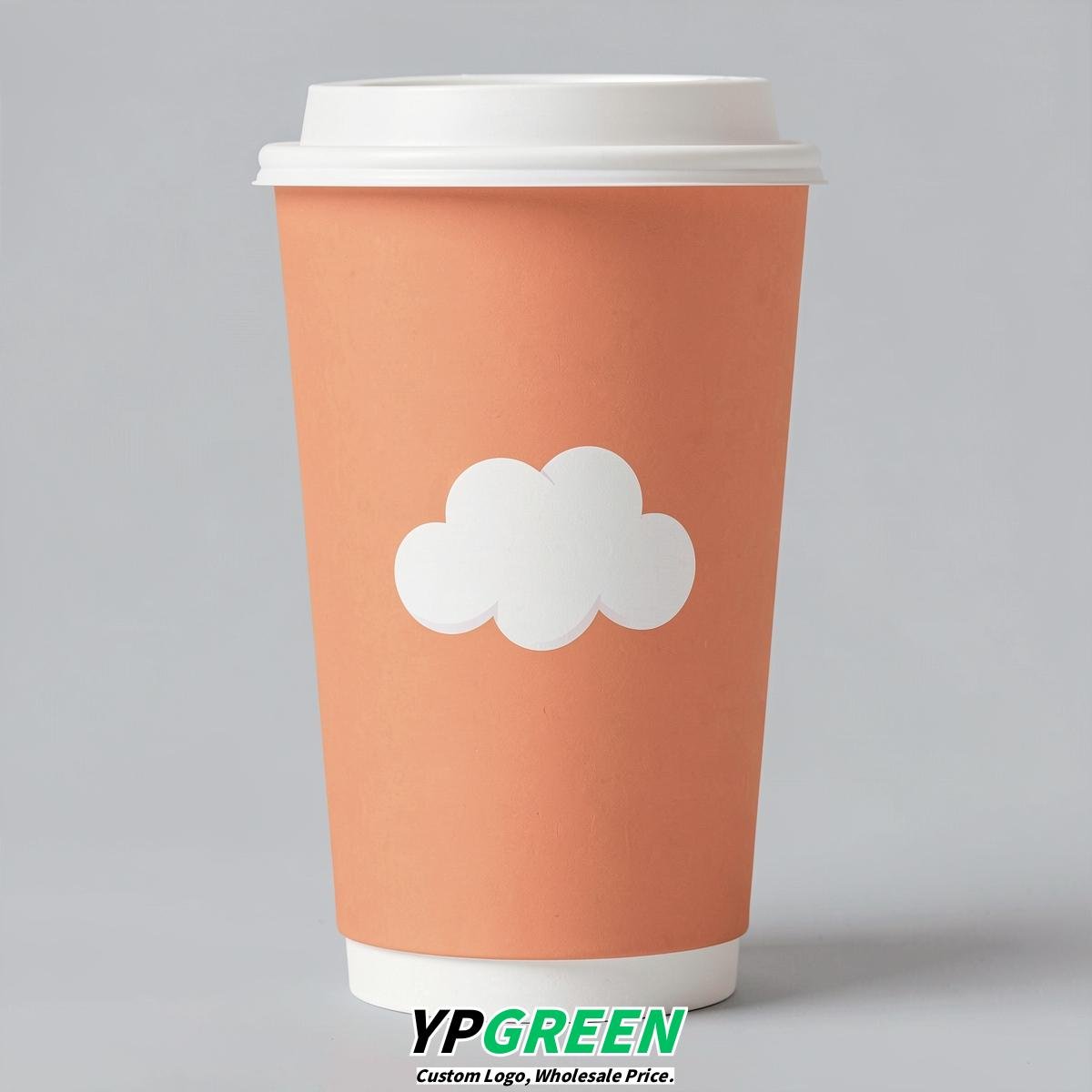 Apricot Paper Cups with Clouds Logo & Lids 8-24oz