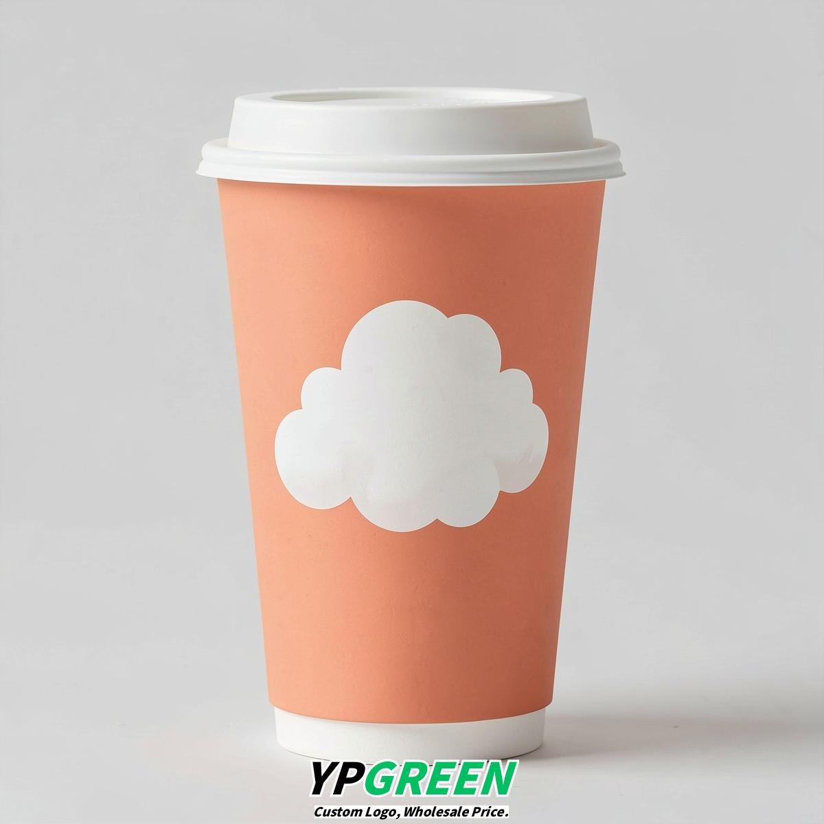 Apricot Paper Cups with Clouds Logo & Lids 8-24oz