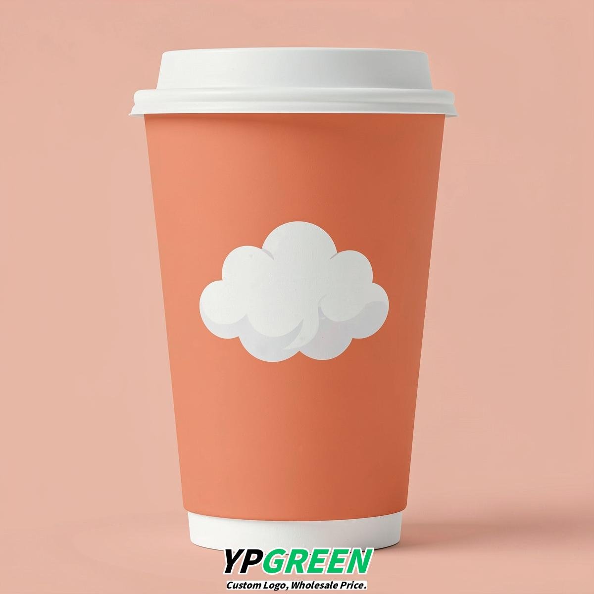 Apricot Paper Cups with Clouds Logo & Lids 8-24oz