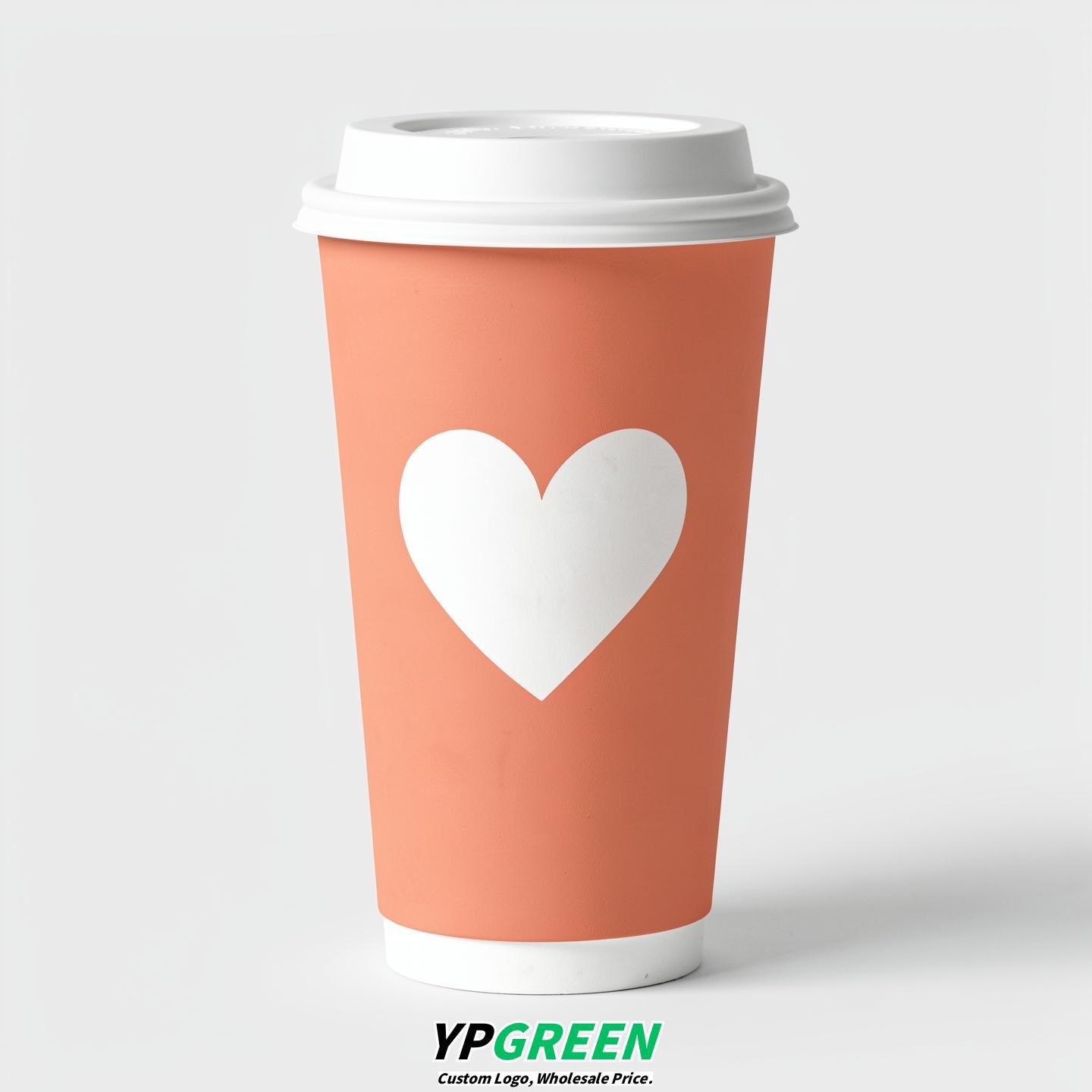 Apricot Heart Paper Cups with Lids 8-24oz