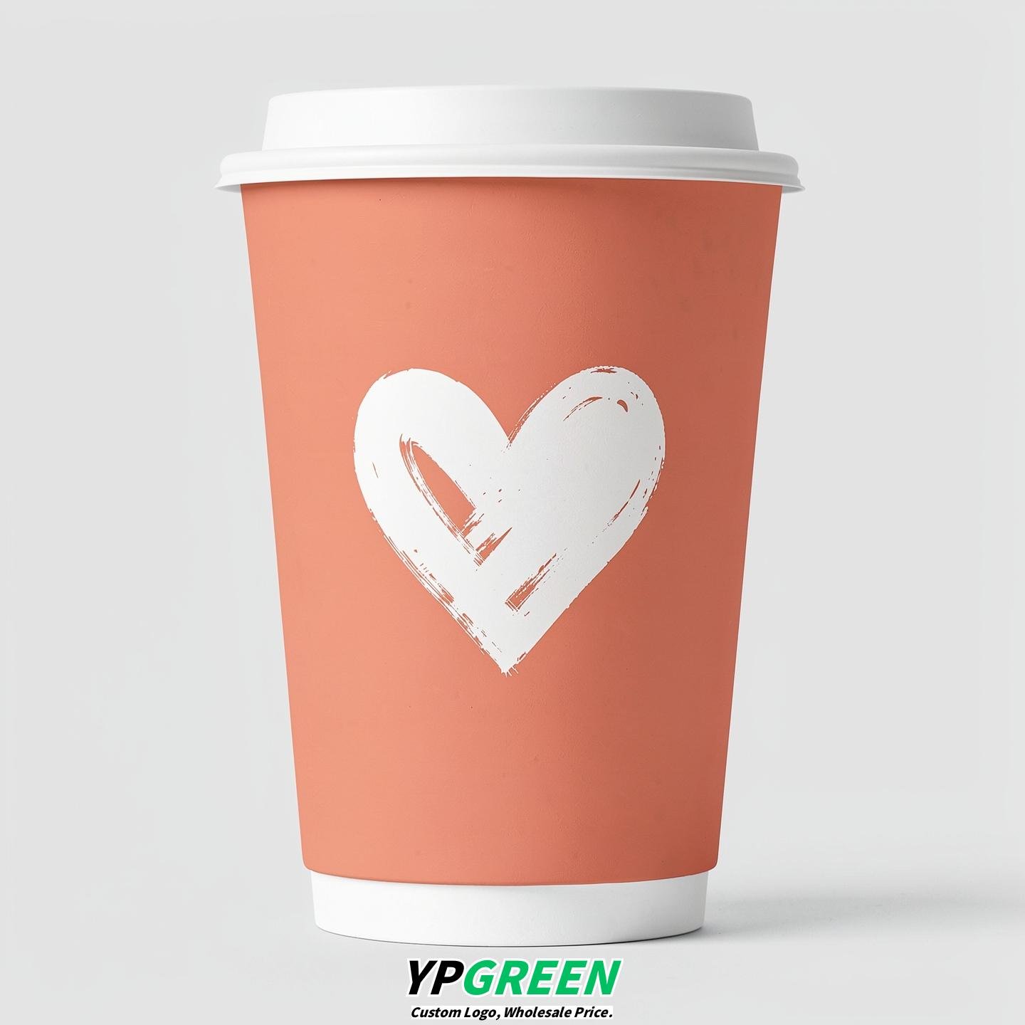 Apricot Heart Paper Cups with Lids 8-24oz